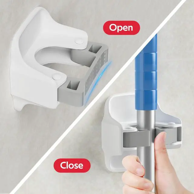 Alt view image 2 of 7 - 3 Pack Broom Holder Wall Mount Mop Grippers No Drilling Self Adhesive Anti-Slip Mop Handle Hanger Dustpan and Broom Organizer Garage Storage Racks-White