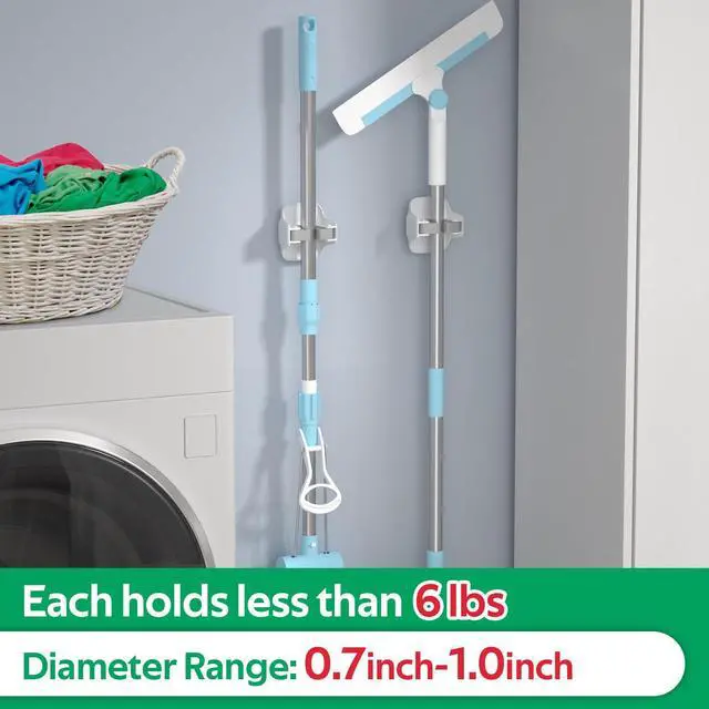 Alt view image 5 of 7 - 3 Pack Broom Holder Wall Mount Mop Grippers No Drilling Self Adhesive Anti-Slip Mop Handle Hanger Dustpan and Broom Organizer Garage Storage Racks-White