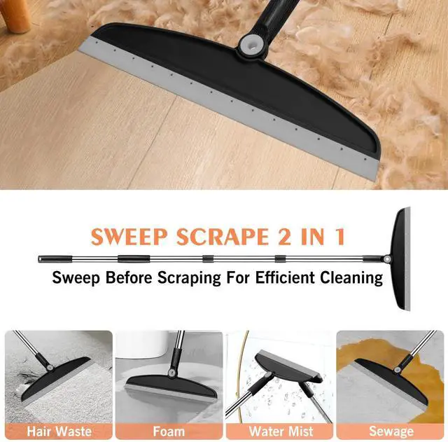 Alt view image 3 of 7 - Multifunction Silicone Broom, 54 Inch Long Handle Silicone Floor Squeegee Broom, Sweep and Scrape 2 in 1 Household Cleaning Broom for Floor, Bathrooms, Kitchens, Showers, Tile, Pet Hair, Black Grey