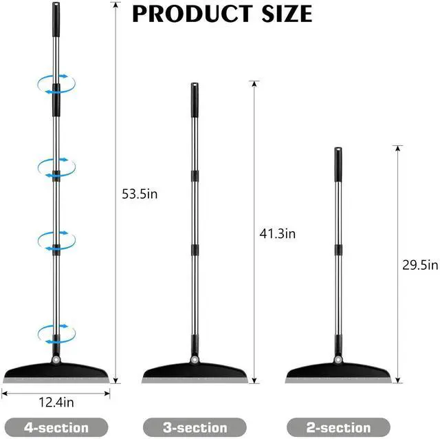 Alt view image 2 of 7 - Multifunction Silicone Broom, 54 Inch Long Handle Silicone Floor Squeegee Broom, Sweep and Scrape 2 in 1 Household Cleaning Broom for Floor, Bathrooms, Kitchens, Showers, Tile, Pet Hair, Black Grey