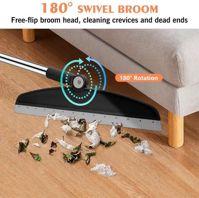 Alt view image 4 of 7 - Multifunction Silicone Broom, 54 Inch Long Handle Silicone Floor Squeegee Broom, Sweep and Scrape 2 in 1 Household Cleaning Broom for Floor, Bathrooms, Kitchens, Showers, Tile, Pet Hair, Black Grey
