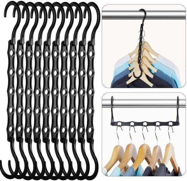 Main image of Black Magic Space Saving Hangers 10 Pack, Premium Smart Hanger Hooks, Sturdy Cascading Hangers with 5 Holes for Heavy Clothes, Closet Organizers and Storage, College Dorm Room Essentials