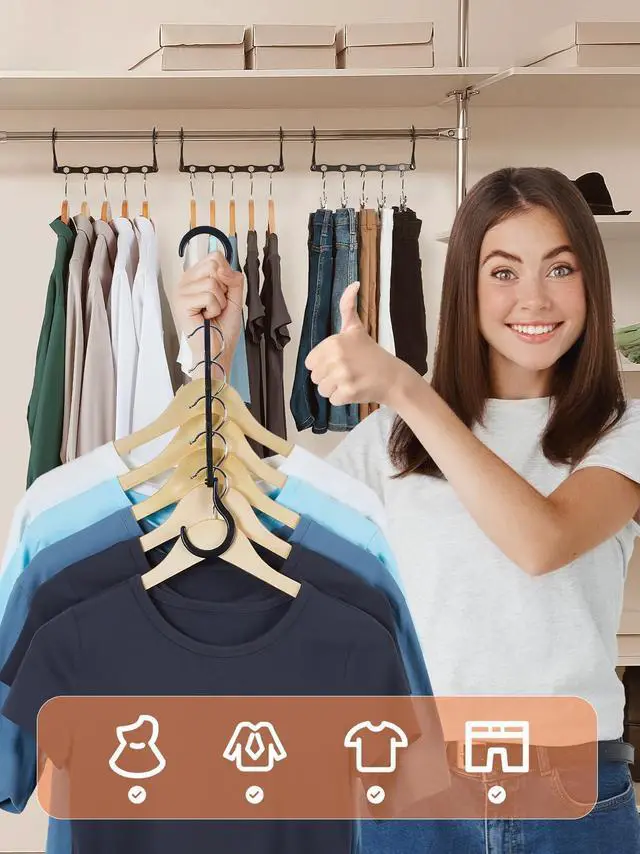 Alt view image 2 of 7 - Black Magic Space Saving Hangers 10 Pack, Premium Smart Hanger Hooks, Sturdy Cascading Hangers with 5 Holes for Heavy Clothes, Closet Organizers and Storage, College Dorm Room Essentials