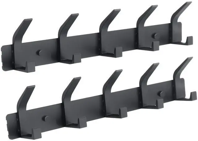 Main image of Coat Rack Wall Mounted,5 Coat Hooks for Hanging Coats,Heavy Duty Metal Double Hook Rack Hook Rail,Coat Rack with Hooks,Wall Mount Coat Hanger for Hat Towel Purse Robes ,Black,2Pack (Black2, 5 Hooks)