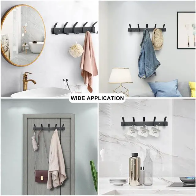 Alt view image 4 of 7 - Coat Rack Wall Mounted,5 Coat Hooks for Hanging Coats,Heavy Duty Metal Double Hook Rack Hook Rail,Coat Rack with Hooks,Wall Mount Coat Hanger for Hat Towel Purse Robes ,Black,2Pack (Black2, 5 Hooks)