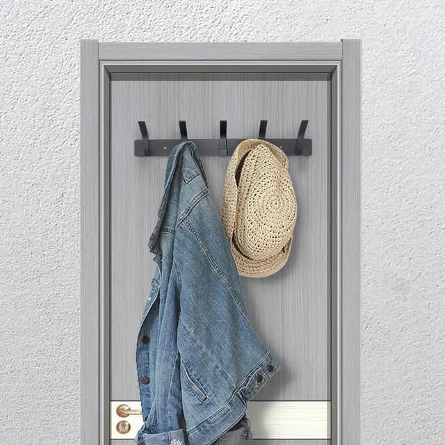 Alt view image 5 of 7 - Coat Rack Wall Mounted,5 Coat Hooks for Hanging Coats,Heavy Duty Metal Double Hook Rack Hook Rail,Coat Rack with Hooks,Wall Mount Coat Hanger for Hat Towel Purse Robes ,Black,2Pack (Black2, 5 Hooks)