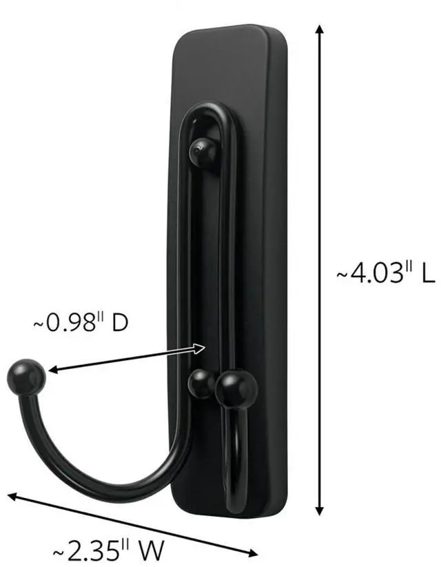 Alt view image 2 of 7 - Large Matte Black Double Hooks, 2 Hooks and 2 Strips, Damage Free Hanging Wall Hooks with Adhesive Strips, No Tools Coat Hooks for Hanging Home Decor, Holds up to 4 lb