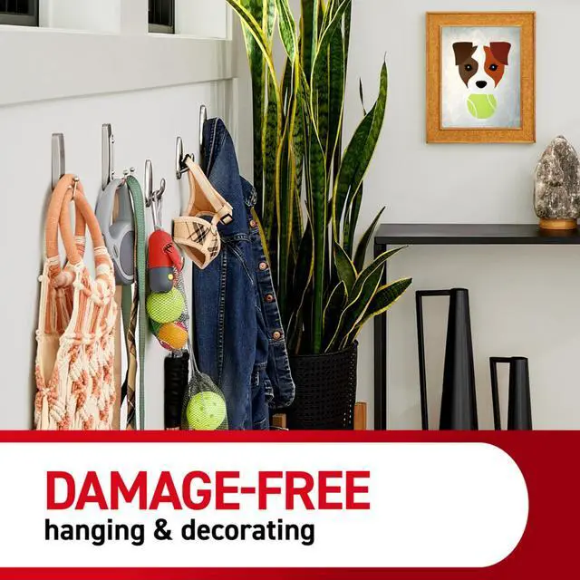 Alt view image 7 of 7 - Large Matte Black Double Hooks, 2 Hooks and 2 Strips, Damage Free Hanging Wall Hooks with Adhesive Strips, No Tools Coat Hooks for Hanging Home Decor, Holds up to 4 lb