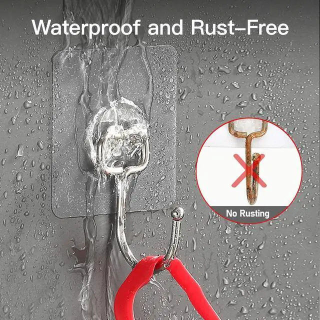 Alt view image 3 of 7 - Large Hooks for Hanging Heavy-Duty 44Ib(Max) 10 Packs, Wall Hangers without Nails Self-Adhesive Traceless Clear and Removable, Waterproof and Rustproof Multiple Uses for Bathroom Kitchen Home