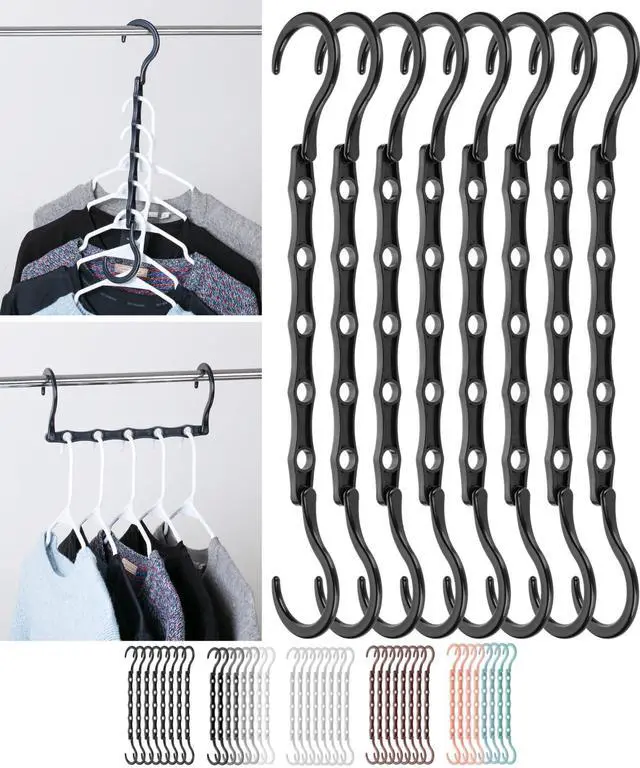 Main image of Space Saving Hangers, 8 pcs, 360° Rotating Hooks, Magic Cascading Hanger Organizer with 5 Enclosed Slots, Closet Organizers and Storage for Clothes, College Dorm Room Essentials