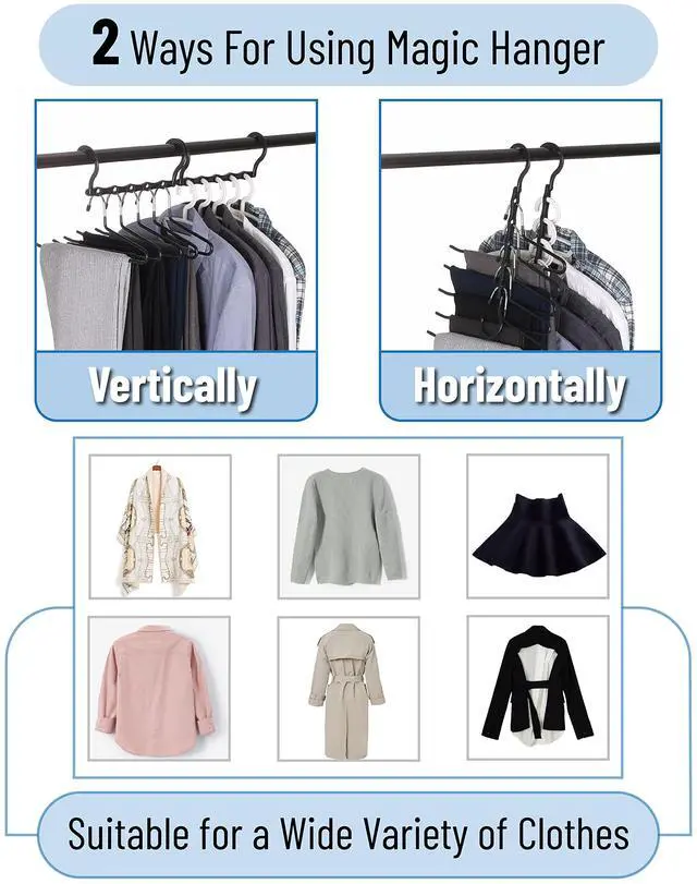 Alt view image 4 of 7 - Space Saving Hangers, 8 pcs, 360° Rotating Hooks, Magic Cascading Hanger Organizer with 5 Enclosed Slots, Closet Organizers and Storage for Clothes, College Dorm Room Essentials