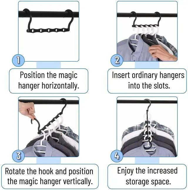 Alt view image 6 of 7 - Space Saving Hangers, 8 pcs, 360° Rotating Hooks, Magic Cascading Hanger Organizer with 5 Enclosed Slots, Closet Organizers and Storage for Clothes, College Dorm Room Essentials