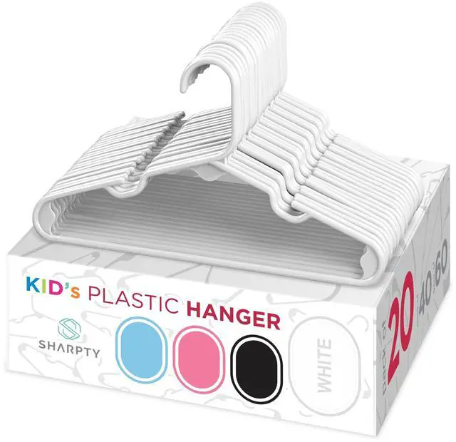 Main image of Kids Plastic Hangers, Children's Hangers for Baby, Toddler, and Child Clothes - Everyday Standard Use - Ideal for Boys and Girls Closet, Clothing, Pants, Coats, and More - White, 20 Pack