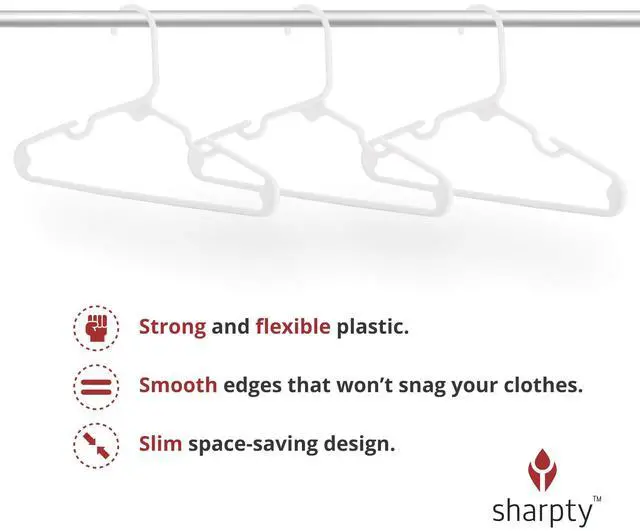 Alt view image 3 of 5 - Kids Plastic Hangers, Children's Hangers for Baby, Toddler, and Child Clothes - Everyday Standard Use - Ideal for Boys and Girls Closet, Clothing, Pants, Coats, and More - White, 20 Pack