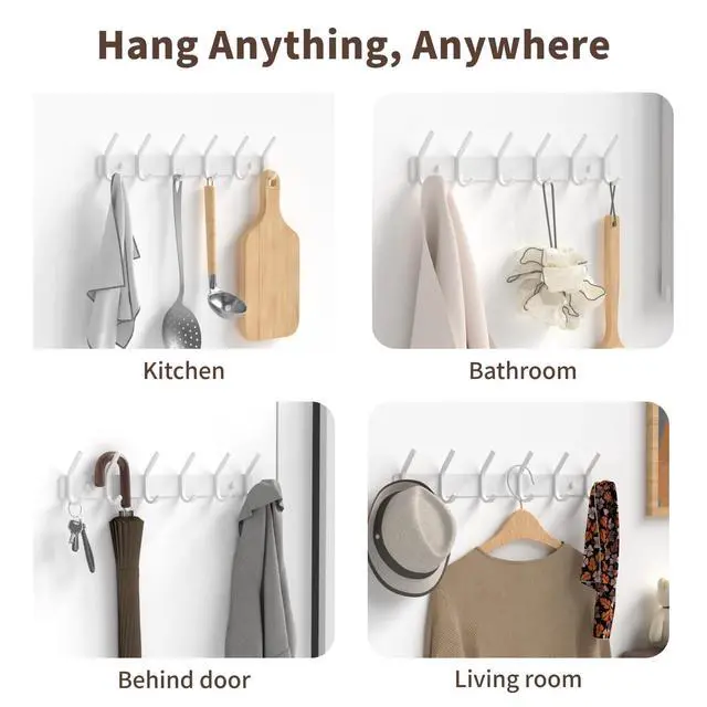 Alt view image 5 of 7 - Coat Rack Wall Mount Hooks - 15 Inch Matte White Metal 6-Hook Organizer Wall Mounted, Modern Kids Room, Entryway & Bathroom Hanger for Beach Towels, Coats, Purses, Bags (1 Pack)