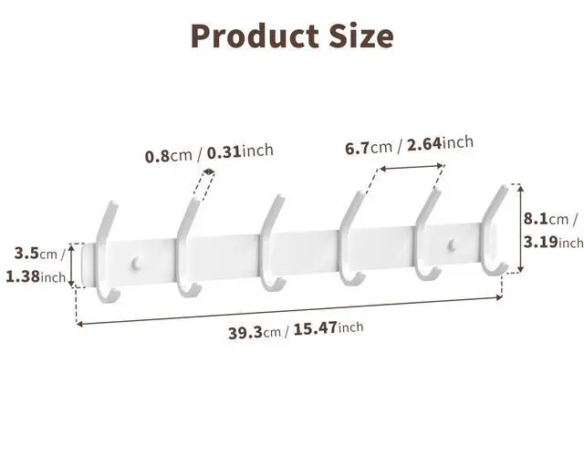 Alt view image 6 of 7 - Coat Rack Wall Mount Hooks - 15 Inch Matte White Metal 6-Hook Organizer Wall Mounted, Modern Kids Room, Entryway & Bathroom Hanger for Beach Towels, Coats, Purses, Bags (1 Pack)