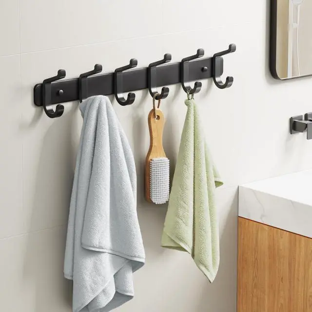 Alt view image 3 of 7 - Coat Rack Wall Mounted Heavy-Duty: Metal Coat Hanger 6 Hooks for Hanging Hat, Clothes, Robe, Keys, Backpack, Bathroom Towels, Jacket, Purse - Closet, Door, Entryway, Mudroom (Black, 1 Pack)