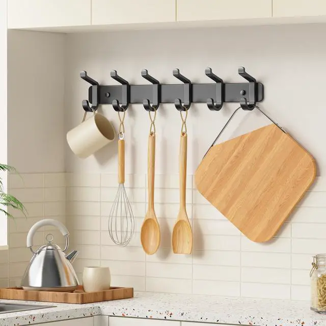 Alt view image 5 of 7 - Coat Rack Wall Mounted Heavy-Duty: Metal Coat Hanger 6 Hooks for Hanging Hat, Clothes, Robe, Keys, Backpack, Bathroom Towels, Jacket, Purse - Closet, Door, Entryway, Mudroom (Black, 1 Pack)
