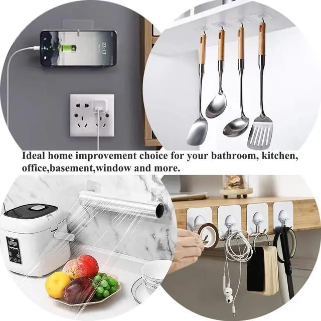 Alt view image 5 of 7 - Adhesive Wall Hooks 13LB Heavy Duty No Drill Transparent Waterproof Hooks for Bathroom Kitchen Towel Coat 8 Pack