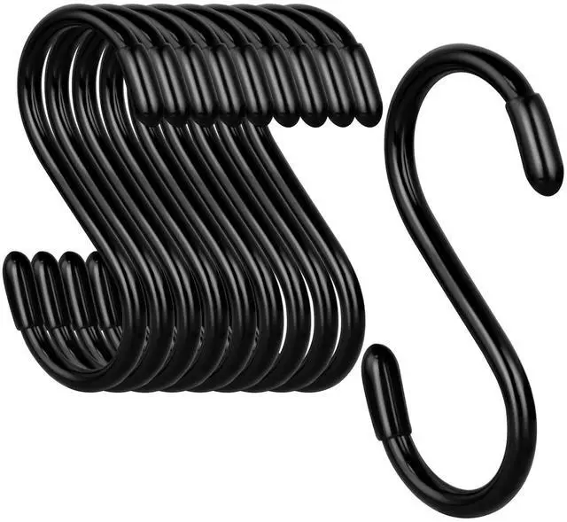 Main image of 3 Inch Vinyl Coated S Hook,S Hooks for Hanging Plants ,10 Pack Non Slip Heavy Duty S Hooks ,Small Rubber Coated Steel Metal Black Closet S Hook for Hanging Jeans Plants Jewelry Pot Pan Cups Towels