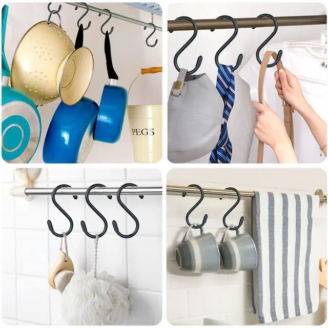 Alt view image 5 of 7 - 3 Inch Vinyl Coated S Hook,S Hooks for Hanging Plants ,10 Pack Non Slip Heavy Duty S Hooks ,Small Rubber Coated Steel Metal Black Closet S Hook for Hanging Jeans Plants Jewelry Pot Pan Cups Towels