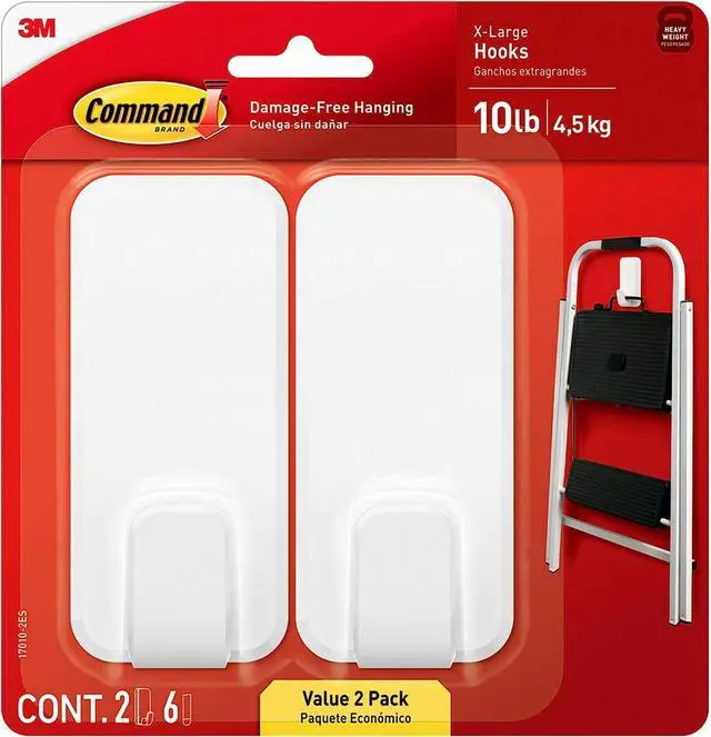 Main image of 10 lb XL Heavyweight Hook, 2 Wall Hooks and 6 Strips, Damage-Free Hanging with Adhesive, Heavy Duty Hanging Great for Organization and Storage