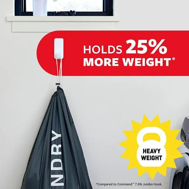Alt view image 3 of 7 - 10 lb XL Heavyweight Hook, 2 Wall Hooks and 6 Strips, Damage-Free Hanging with Adhesive, Heavy Duty Hanging Great for Organization and Storage