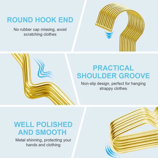 Alt view image 2 of 7 - Gold Hangers for Clothes, Ultra Thin Metal Clothes Hangers Heavy Duty Coat Hanger for Dress Skirts Pants Bra Underwears, Space Saving Wire Suit Hangars Closet Organizer Dorm Room Essentials, 10 Pack
