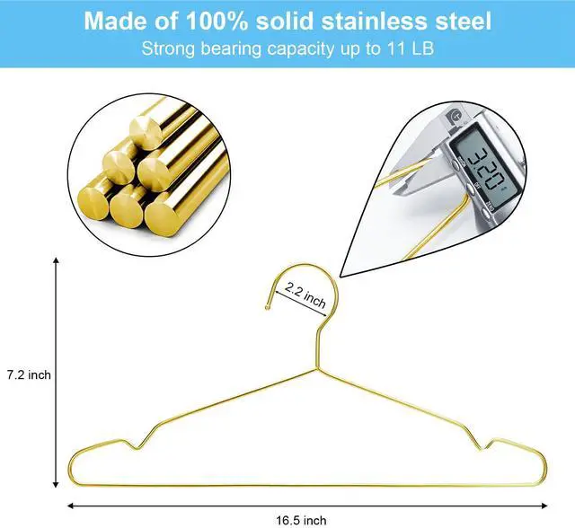 Alt view image 4 of 7 - Gold Hangers for Clothes, Ultra Thin Metal Clothes Hangers Heavy Duty Coat Hanger for Dress Skirts Pants Bra Underwears, Space Saving Wire Suit Hangars Closet Organizer Dorm Room Essentials, 10 Pack