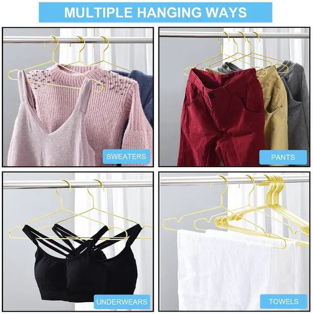 Alt view image 5 of 7 - Gold Hangers for Clothes, Ultra Thin Metal Clothes Hangers Heavy Duty Coat Hanger for Dress Skirts Pants Bra Underwears, Space Saving Wire Suit Hangars Closet Organizer Dorm Room Essentials, 10 Pack