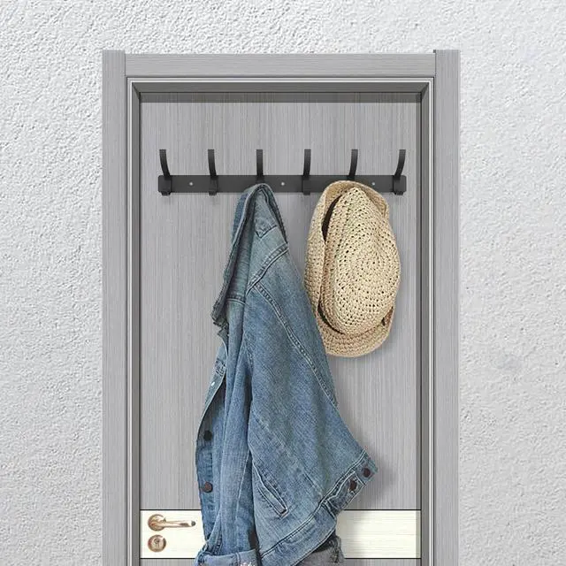 Alt view image 5 of 7 - Coat Rack Wall Mounted,6 Coat Hooks for Hanging Coats,Metal Double Hook Rack Hook Rail,Coat Rack with Hooks,Wall Mount Coat Hanger for Hat Towel Purse Robes (2 Pack Black, 6 Hooks)