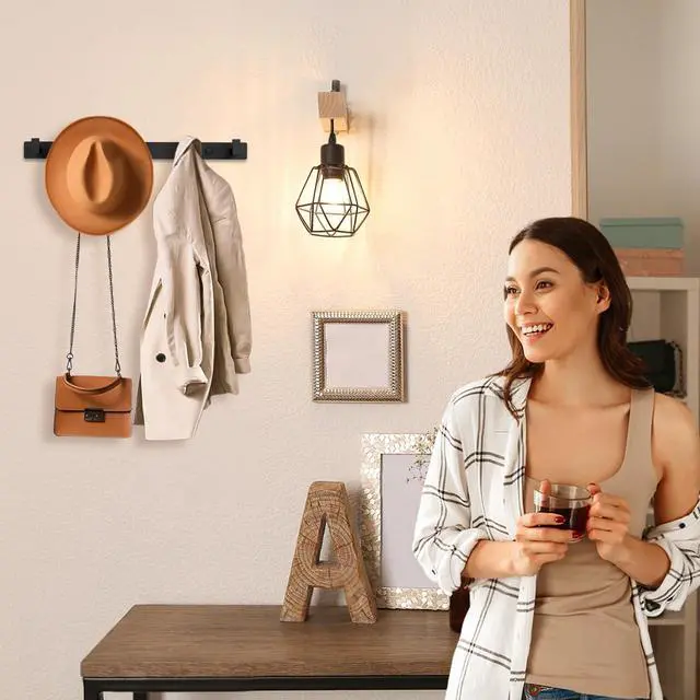 Alt view image 2 of 7 - Coat Rack Wall Mount, Metal Coat Hanger with 5 Hooks, Heavy Duty, Black, 1 Pcs