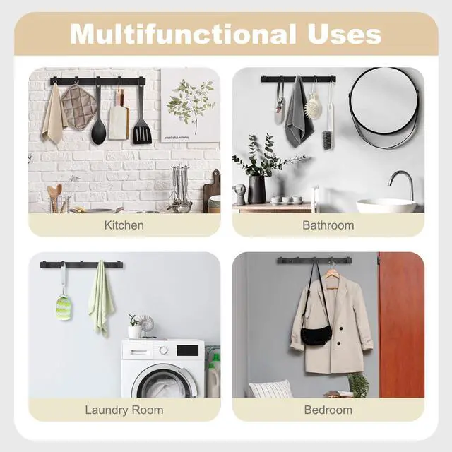 Alt view image 6 of 7 - Coat Rack Wall Mount, Metal Coat Hanger with 5 Hooks, Heavy Duty, Black, 1 Pcs