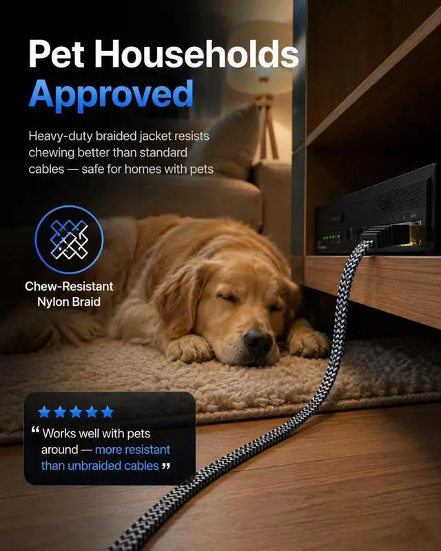 Alt view image 5 of 6 - Cat 7 Ethernet Cable 10ft - Flat Design, Easy Install, Nylon Braided, More Durable High Speed Internet Cable Network Cord Shielded LAN Cables for Computers, Routers, Switches, and Gaming Consoles