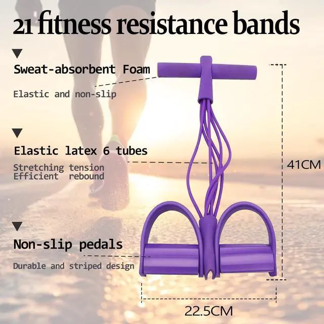 Alt view image 4 of 7 - 21 Fitness Resistance Bands-6 Tube Pedal Ankle Puller,Multifunction Tension Rope,Natural Latex Fitness Bands for Strength Training, Tummy, Waist, Arm, Leg Slimming, Home Gym Exercise Equipment