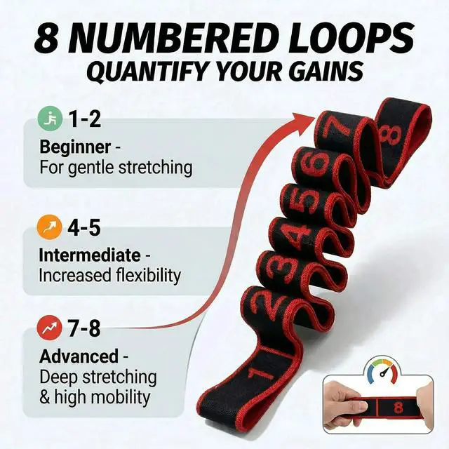 Alt view image 3 of 7 - Resistance Bands 8-Section Exercise Bands Numbered Elastic Fitness Band for Working Out, Leg Glutes Stretching and Yoga Home Gym Fitness Equipment (Black, 35.4 Inch)