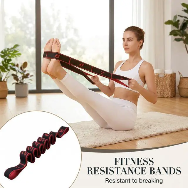 Alt view image 2 of 7 - Resistance Bands 8-Section Exercise Bands Numbered Elastic Fitness Band for Working Out, Leg Glutes Stretching and Yoga Home Gym Fitness Equipment (Black, 35.4 Inch)