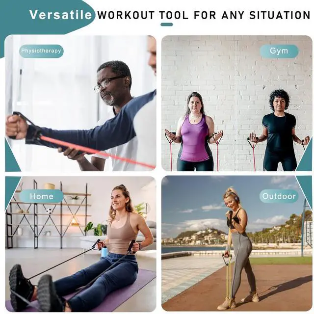 Alt view image 5 of 6 - Resistance Bands with Handles, Single Resistance Bands, Exercise Bands with Handles, for Resistance Training, Physical Therapy, Home Workouts, Fitness, Pilates