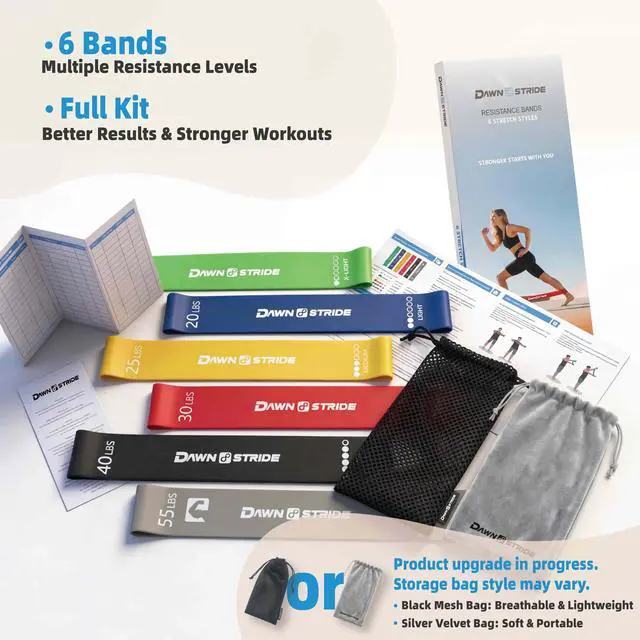 Alt view image 2 of 6 - 6-Levels Resistance Exercise Loop Bands Set Elastic Workout Bands for Yoga, Strength Training, Physical Therapy Guide, Fitness Card & Carry Bag