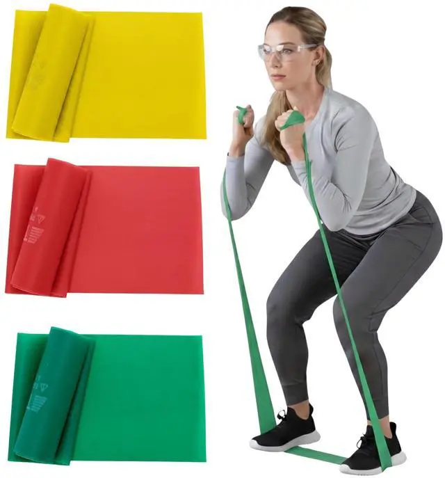 Main image of Resistance Bands Set, Beginner Kit, Yellow, Red, Green, Latex Elastic Bands for Exercise & Physical Therapy, Strength Training for Upper & Lower Body Fitness