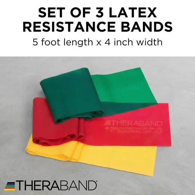 Alt view image 3 of 6 - Resistance Bands Set, Beginner Kit, Yellow, Red, Green, Latex Elastic Bands for Exercise & Physical Therapy, Strength Training for Upper & Lower Body Fitness
