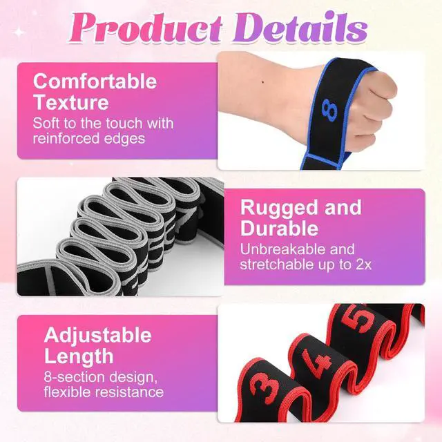 Alt view image 5 of 7 - Fitness Resistance Bands with Handles, 2026 Upgrade Fitness Resistance Band for Stretching and Yoga, Fashion Puller Exercise, Adjustable Leg Stretcher Bands for Full Body Stretching Shaping (3pcs-B)