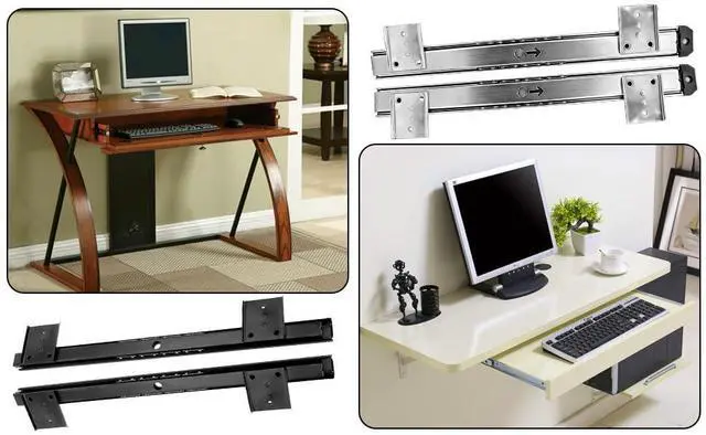 Alt view image 4 of 5 - Keyboard Tray Slides 14" Silver Cold Rolled Steel Computer Drawer Tray Ball Bearing Keyboard Slides with Adjustable Height Bracket