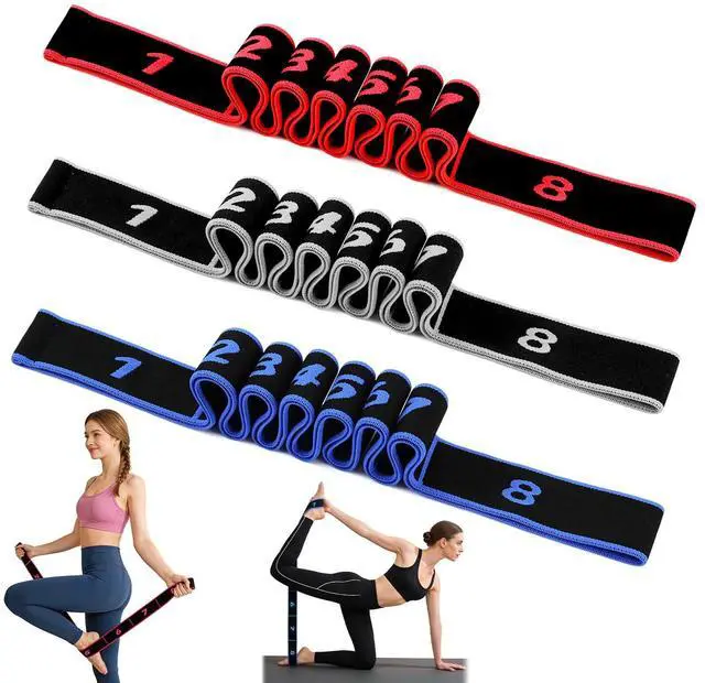 Main image of 3PCS Fitness Resistance Band for Stretching and Yoga, 8-Section Numbered Elastic Resistance Band | Fitness Band with Clear Markings for Yoga, Stretching, Pilates (3psc A-Red*Black*Blue*)