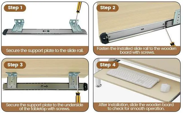 Alt view image 5 of 5 - Keyboard Tray Slides 14" Silver Cold Rolled Steel Computer Drawer Tray Ball Bearing Keyboard Slides with Adjustable Height Bracket