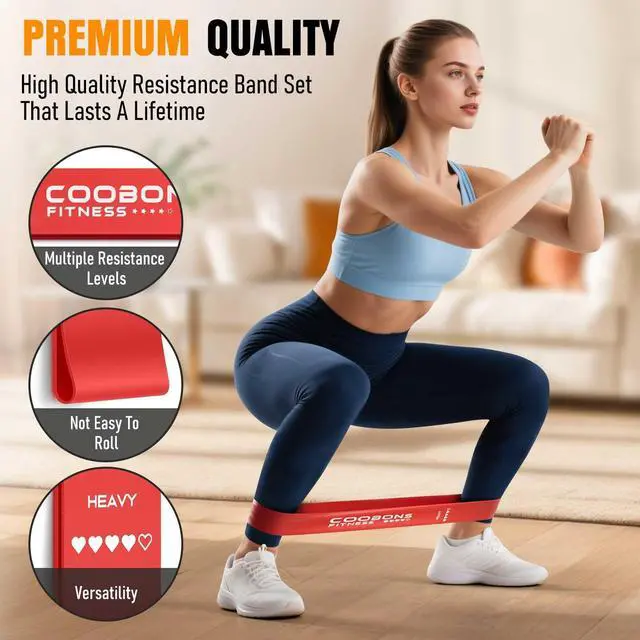 Alt view image 4 of 7 - Resistance Bands for Working Out, Exercise Bands Resistance Bands Set with 5 Resistance Levels, Latex Loop Bands for Women Men, Workout Bands for Legs, Glutes, Strength Training, Yoga, Home Gym