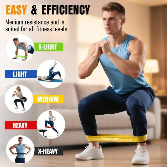 Alt view image 5 of 7 - Resistance Bands for Working Out, Exercise Bands Resistance Bands Set with 5 Resistance Levels, Latex Loop Bands for Women Men, Workout Bands for Legs, Glutes, Strength Training, Yoga, Home Gym