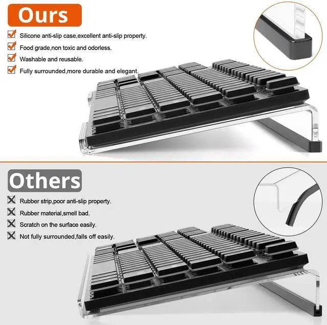 Alt view image 6 of 7 - Computer Keyboard Stand Tilt PC Keyboard Stand Riser for Easy Ergonomic Typing, Acrylic Keyboard Tray Holder for Office Desk, Home, School, with Silicone Anti-Slip Case, Clear