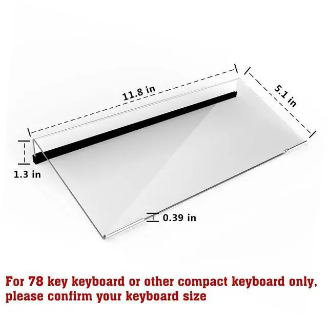 Alt view image 2 of 7 - Mini Computer Keyboard Stand-11.8'' x 5.1''-Small Computer Keyboard Tray Acrylic Keyboard Holder for 78 Keys Universal Compact Keyboard, with Black Silicone Strip, Clear