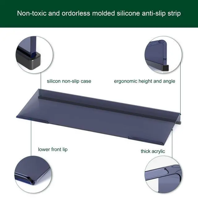 Alt view image 5 of 7 - Computer Keyboard Stand Holder - Ergonomic Acrylic Keyboard Stand for Desktop Comfortable Keyboard Tray Riser with Silicone Anti-Slip Strip for Home School Office Desk Accessory, Black